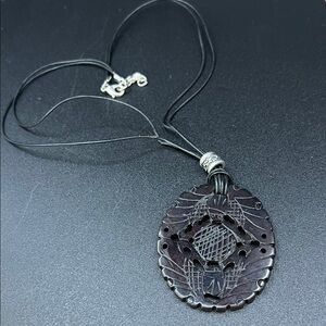 Vintage 18” Carved Brown Jade Pendant Necklace